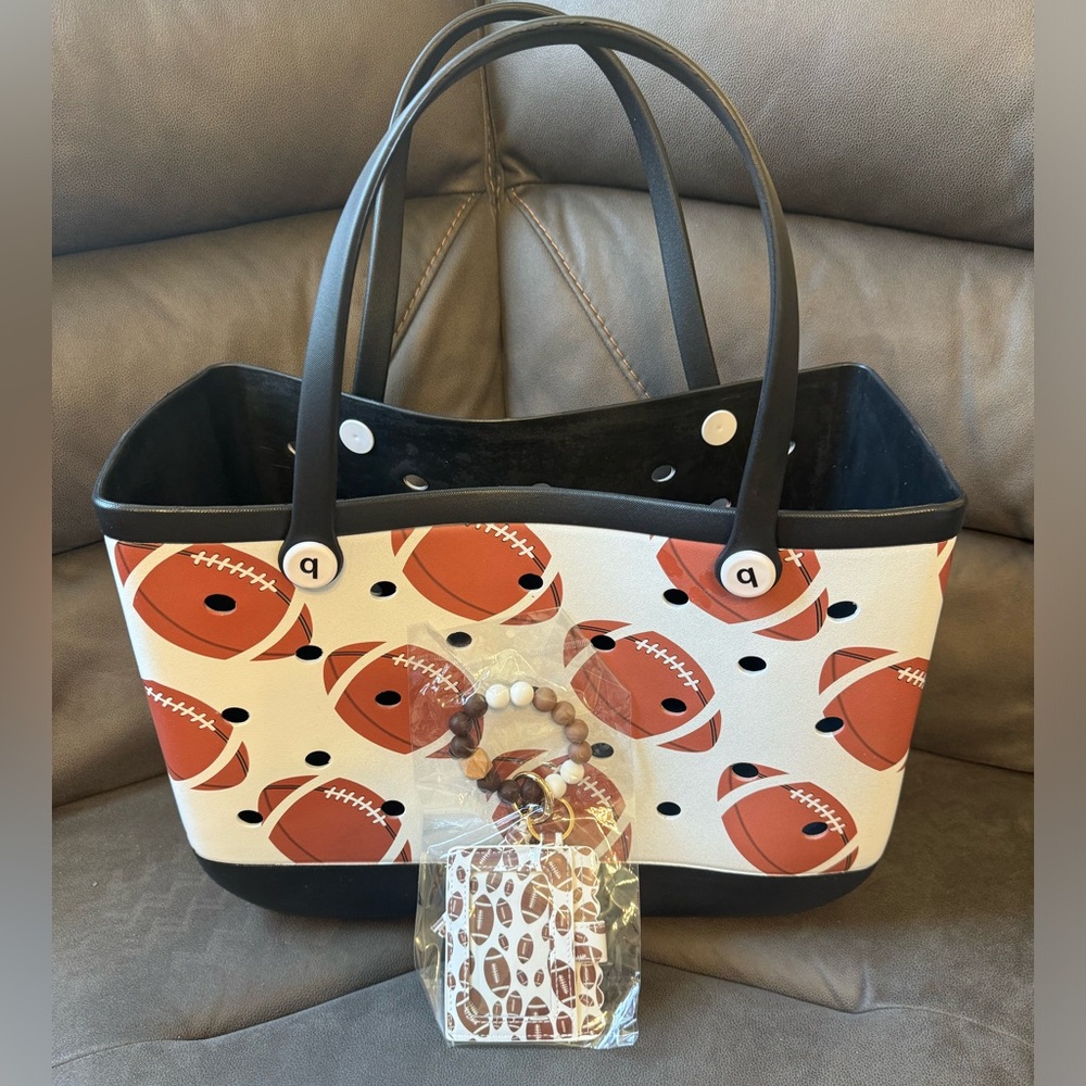 Football Tote and Matching Wallet Keychain